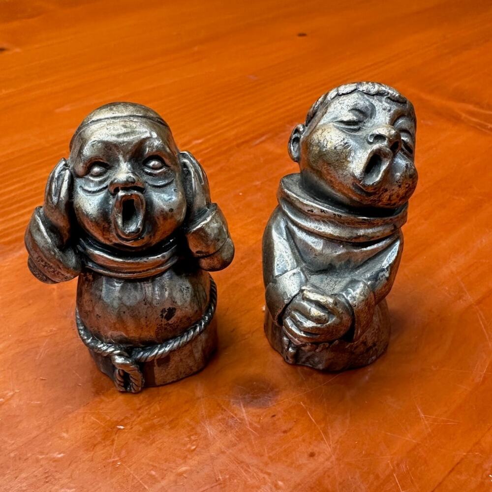 Vintage Peltro Italian Solid Pewter Set of Two Singing Monks - Made in Italy